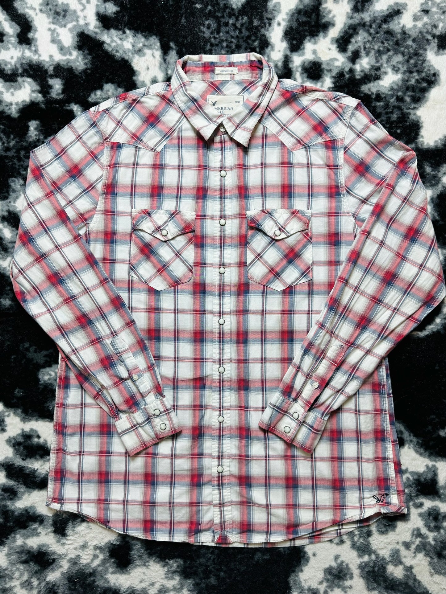 *Not Vintage* American Eagle Red Plaid Pearl Snap (XL)