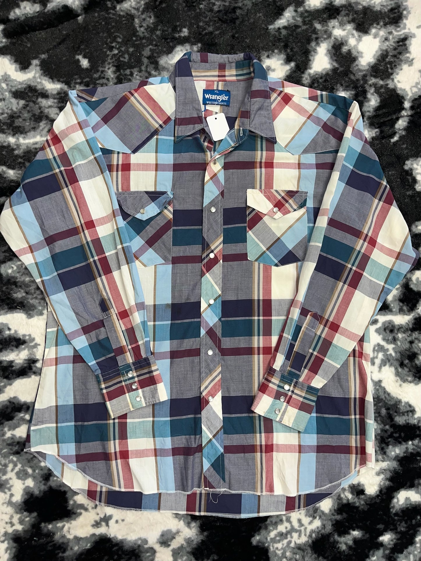*Flawed* Wrangler Blue Multicolor Plaid Pearl Snap XL
