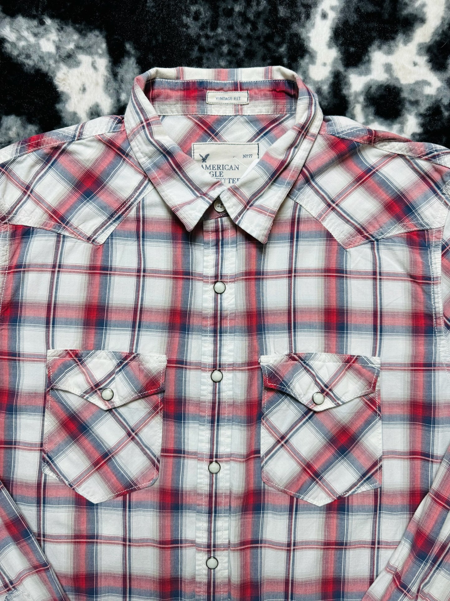 *Not Vintage* American Eagle Red Plaid Pearl Snap (XL)