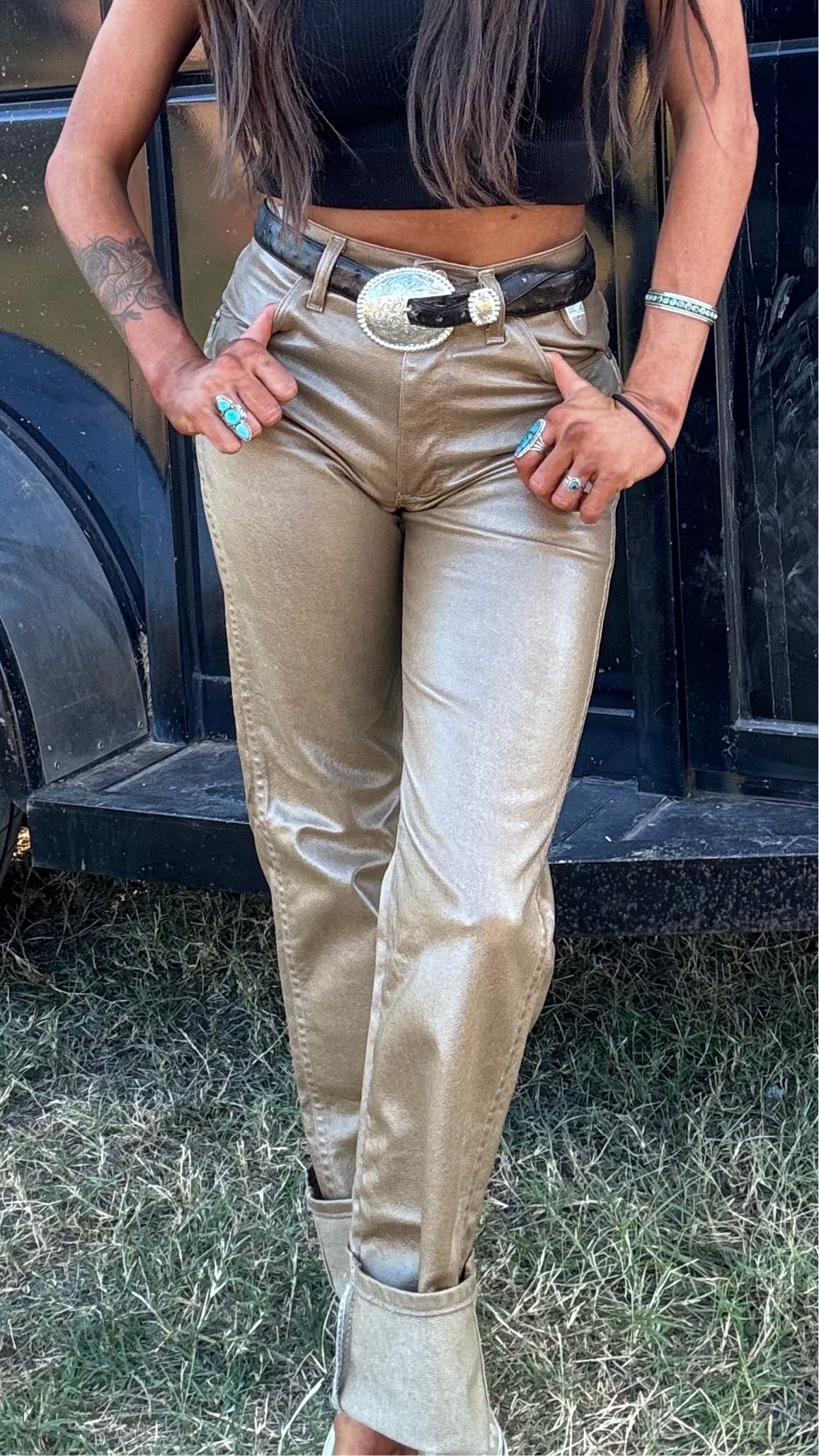 RARE Gold Faux Leather Wranglers (26")