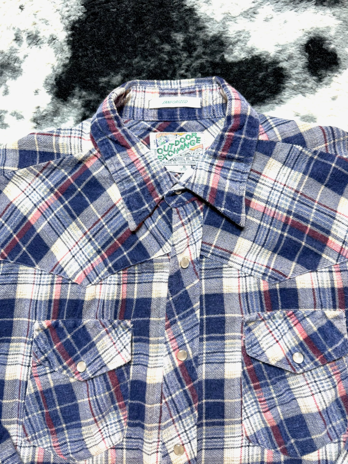 Outdoor Exchange Blue Plaid Flannel Pearl Snap (XL)