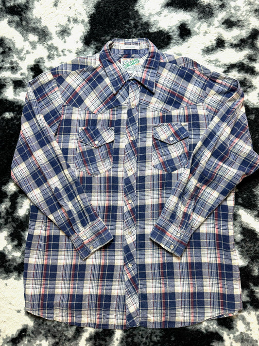 Outdoor Exchange Blue Plaid Flannel Pearl Snap (XL)