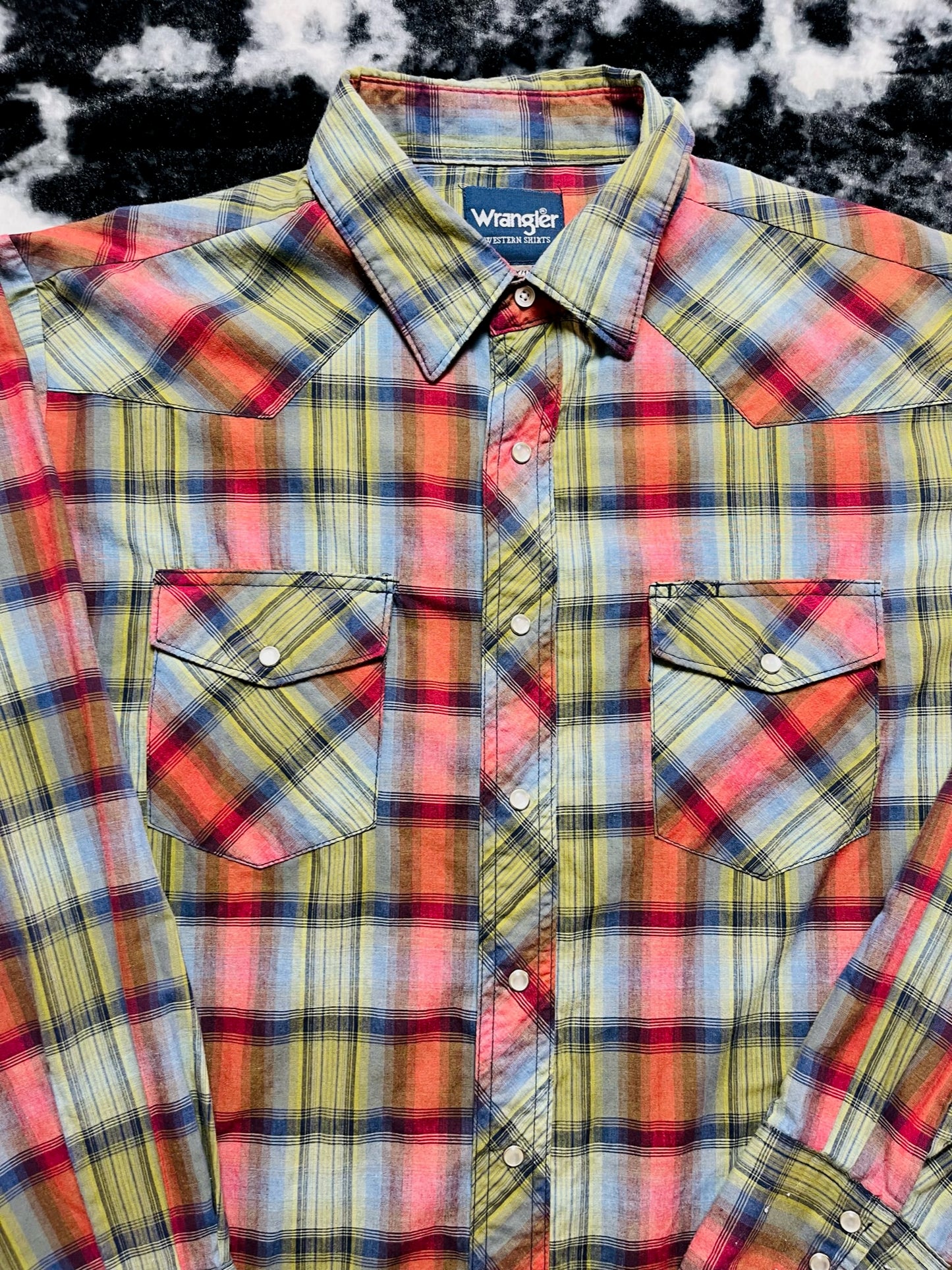 Wrangler Green & Red Plaid Pearl Snap (XL)