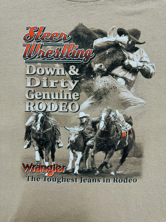 Youth Wrangler Steer Wrestling Rodeo Tee Shirt (Youth XL)