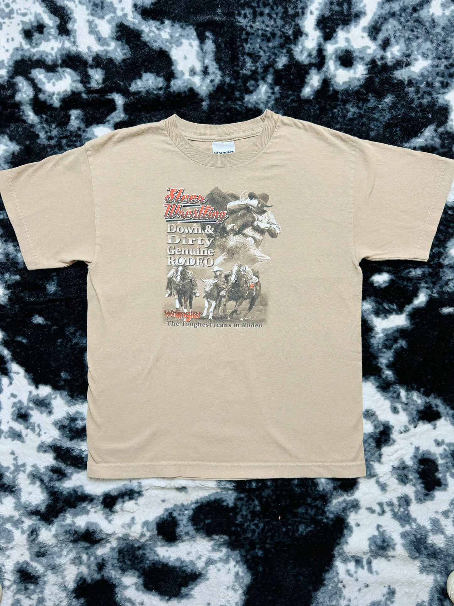 Youth Wrangler Steer Wrestling Rodeo Tee Shirt (Youth XL)